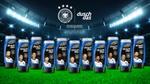 Elf Duschgelflaschen der DFB-Edition von duschdas – jeweils mit einem Bild eines Spielers der Männer-Nationalmannschaft.